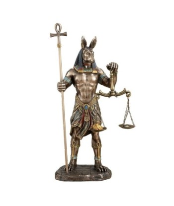ORIGEN Home Decor Anubis Sosteniendo Bascula Bronce | Figura Diosa Verde - 27x15x11cm