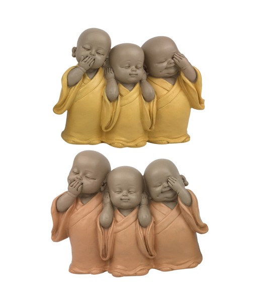 ORIGEN Home Decor Monjes No Ve Oye Habla 2U Budas | Figura de Buda Naranja - 12x15x6cm