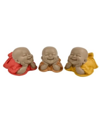 ORIGEN Home Decor Monje 3U Budas Figura de Buda Naranja - 9x15x11cm para Decoración de Interior y Exterior