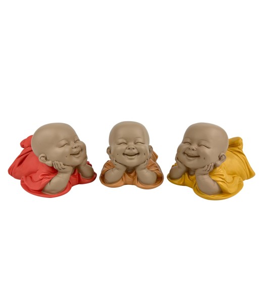 ORIGEN Home Decor Monje 3U Budas Figura de Buda Naranja - 9x15x11cm para Decoración de Interior y Exterior