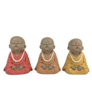 ORIGEN Home Decor Monje 3U Budas Figura de Buda Naranja - 10x8x9cm Resina de Alta Calidad
