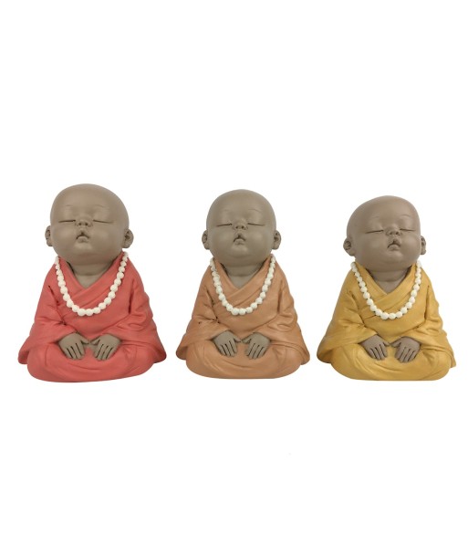 ORIGEN Home Decor Monje 3U Budas Figura de Buda Naranja - 10x8x9cm Resina de Alta Calidad
