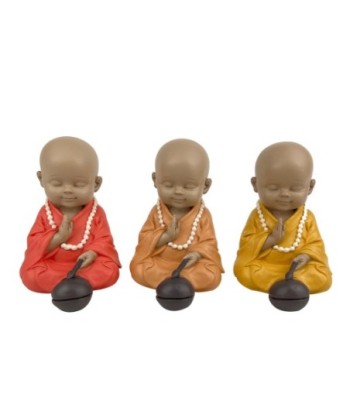 ORIGEN Home Decor Monje 3U Budas | Figura de Buda Naranja - 11x8x9cm