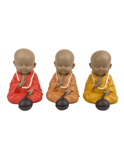 ORIGEN Home Decor Monje 3U Budas | Figura de Buda Naranja - 11x8x9cm