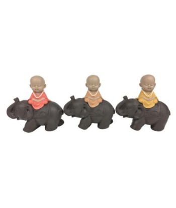 ORIGEN Home Decor Monje Sobre Elefante 3U Budas | Figura de Buda Gris - 12x13x6cm
