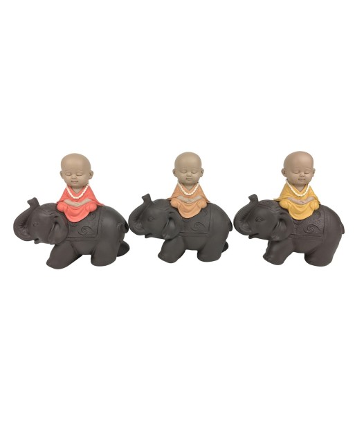 ORIGEN Home Decor Monje Sobre Elefante 3U Budas | Figura de Buda Gris - 12x13x6cm