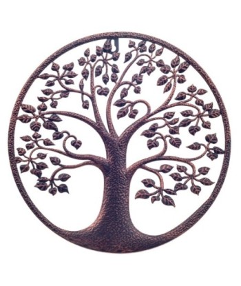 ORIGEN Home Decor Adorno Arbol de la Vida Apliques Metal Gris Redondo 30x30x1cm