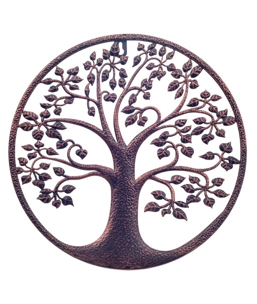 ORIGEN Home Decor Adorno Arbol de la Vida Apliques Metal Gris Redondo 30x30x1cm