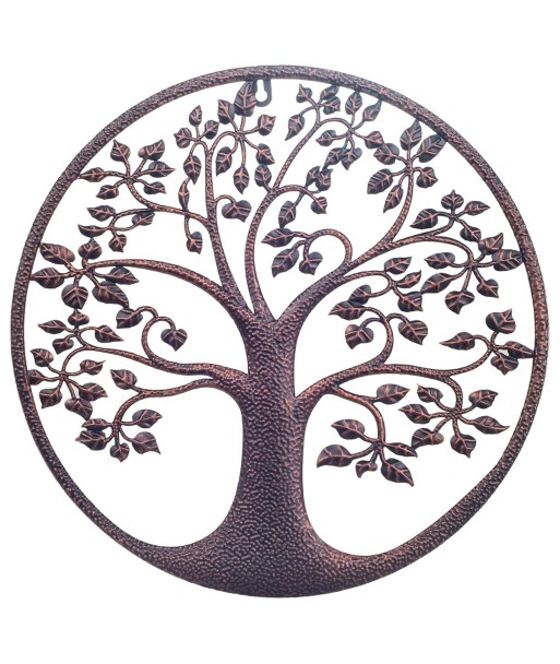 ORIGEN Home Decor Adorno Arbol de la Vida Apliques Metal Gris Redondo 40x40x1cm