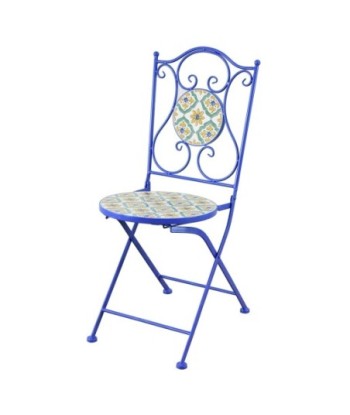 Silla Mosaico de Exterior Tropical - Mueble Auxiliar de Metal y Cerámica