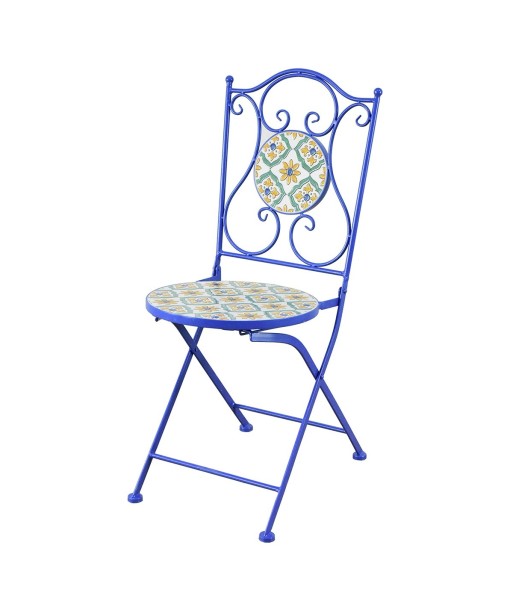 Silla Mosaico de Exterior Tropical - Mueble Auxiliar de Metal y Cerámica