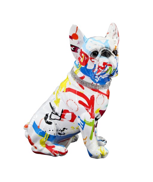 ORIGEN Home Decor Perro Bulldog Animales Figura de Perro Blanco - 28x25x15cm