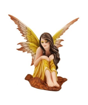 ORIGEN Home Decor Hada Sentada Fantasía Amarillo - Figura de Hada 13x14x13cm