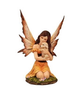 ORIGEN Home Decor Hada Con Perro Fantasia | Figura de Hada Marrón - 17x12x12cm