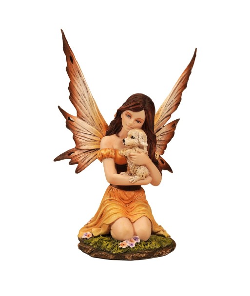ORIGEN Home Decor Hada Con Perro Fantasia | Figura de Hada Marrón - 17x12x12cm