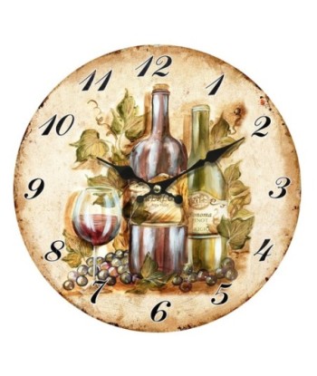 ORIGEN Home Decor Reloj Uva Y Vino Vintage | Decoración Pared Mapamundi - 34x34x4cm