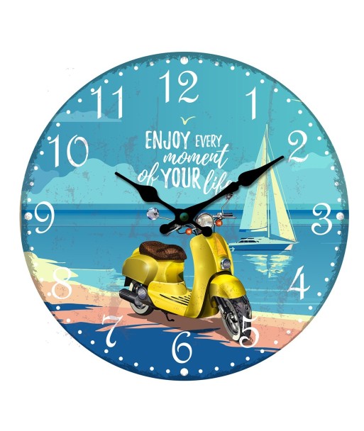 ORIGEN Home Decor Reloj Moto Azul Redondo - 34x34x4cm Vintage | Decoración de Pared | Diseño Mapamundi