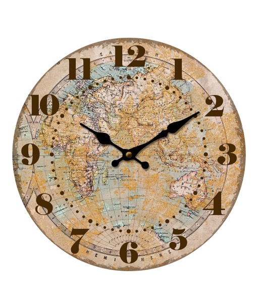 ORIGEN Home Decor Reloj Mapa Relojes Naranja Redondo 34x34x4cm Decoración Pared Vintage