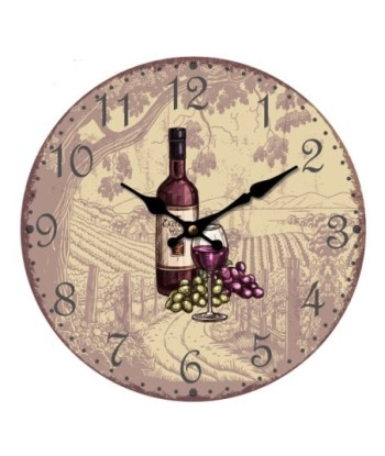 ORIGEN Home Decor Reloj Uva Y Vino Redondo Naranja 34x34x4cm - Decoración Vintage de Pared