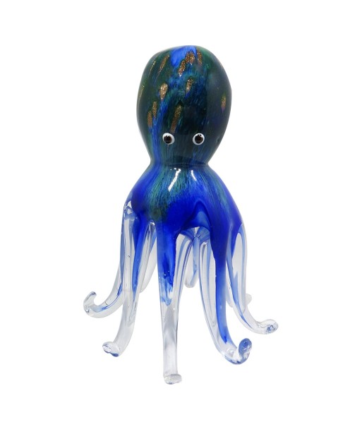 ORIGEN Home Decor Pisapapel Pulpo Azul 17x11x11cm - Elegante Decoración de Cristal para Oficina u Hogar