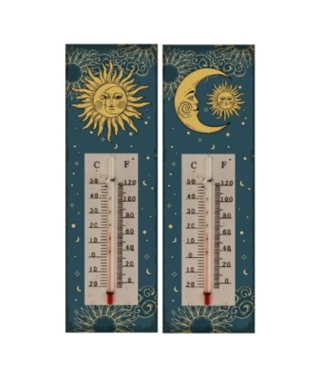 ORIGEN Home Decor Termometro 2U Placas De Madera | Termómetro Azul Rectangular - 25x8x1cm