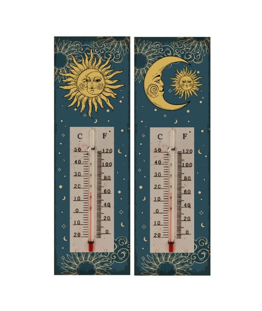 ORIGEN Home Decor Termometro 2U Placas De Madera | Termómetro Azul Rectangular - 25x8x1cm