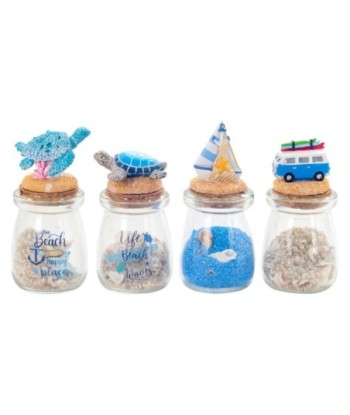 ORIGEN Home Decor Botella 4U Varios Azul - 11x6x6cm Resina | Decoración Náutica y Marinera