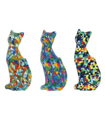 ORIGEN Home Decor Gato 3U Animales Figura de Gato Verde - 13x6x4cm