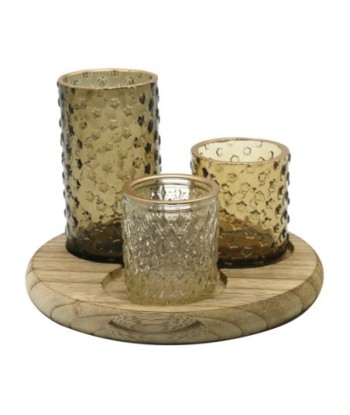 ORIGEN Home Decor Bandeja Portavelas 3U Jarrones Y Portavelas Marrón 12x18x18cm