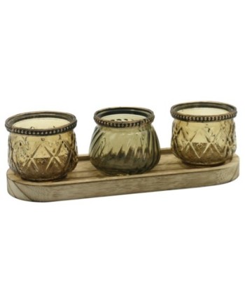 ORIGEN Home Decor Bandeja Portavelas 3U Jarrones Y Portavelas Marrón - 8x26x9cm