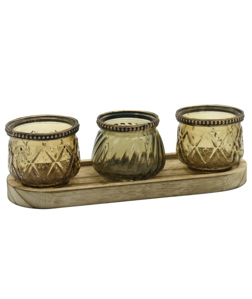 ORIGEN Home Decor Bandeja Portavelas 3U Jarrones Y Portavelas Marrón - 8x26x9cm