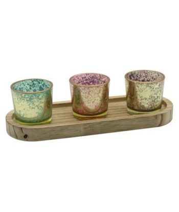 ORIGEN Home Decor Bandeja Portavelas 3U Jarrones Y Portavelas Marrón - 7x23x8cm
