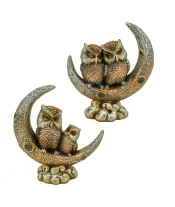ORIGEN Home Decor Buho Sobre Luna 2U Fantasia | Figura de Búho Marrón - 12x12x4cm