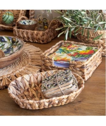Bandeja ovalada de jacinto de agua natural para decoración y organización del hogar