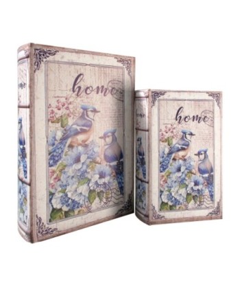 ORIGEN Home Decor Caja Libro Pajaro 2U Lila Rectangular 27x18x7cm
