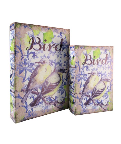 ORIGEN Home Decor Caja Libro Pajaro 2U Lila Rectangular 27x18x7cm