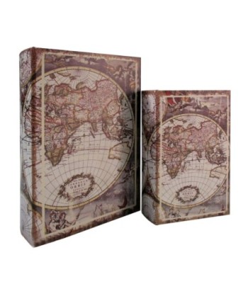 ORIGEN Home Decor Caja Libro Mapa 2U Gris Rectangular - 27x18x7cm