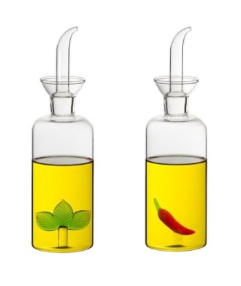 Vinagrera de Vidrio 250ml con 2 Difusores para Aceite y Vinagre, Elegante Utensilio de Cocina para Condimentos