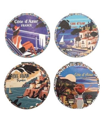 Espejo de Bolsillo Vintage Costa Azul con Estuche, Espejo Compacto Ideal para Regalo y Viajes, Accesorio de Belleza