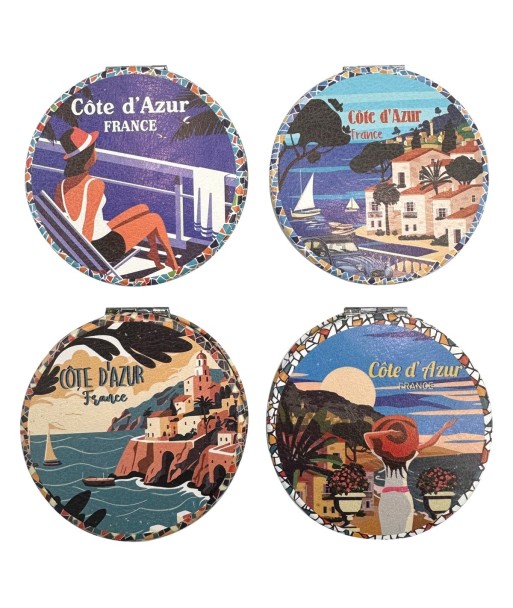 Espejo de Bolsillo Vintage Costa Azul con Estuche, Espejo Compacto Ideal para Regalo y Viajes, Accesorio de Belleza