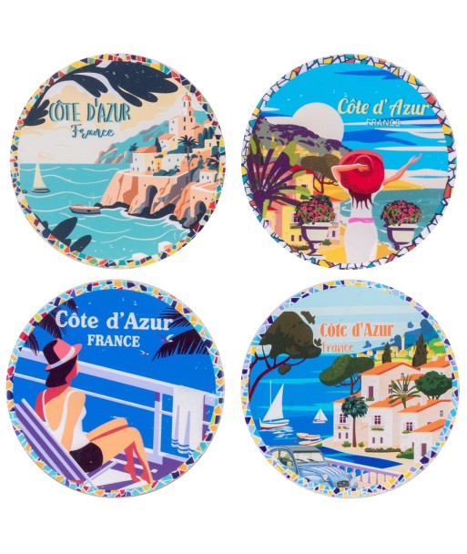 Posavasos Vintage Costa Azul, Set de 4 Cerámica Decorativa para Mesa, Regalo Original y Funcional, Accesorios