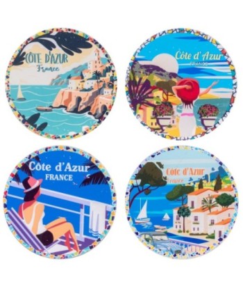 Posavasos Vintage Costa Azul, Set de 4 Cerámica Decorativa para Mesa, Regalo Original y Funcional, Accesorios