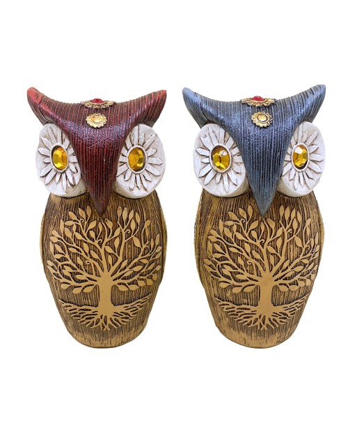 ORIGEN Home Decor Buho 2U Buhos Figura de Búho Marrón 13x7x7cm