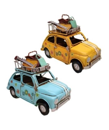 ORIGEN Home Decor Coche 2U Vehiculos Vintage Amarillo - Figura Decorativa de Metal 11x15x8cm