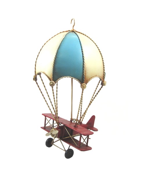 ORIGEN Home Decor Avion Paracaidas Vintage | Figura Decorativa Metal Azul 31x18x17cm