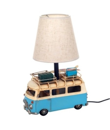 ORIGEN Home Decor Lampara Autobus Vintage | Lámpara de Sobremesa Azul - 30x20x14cm
