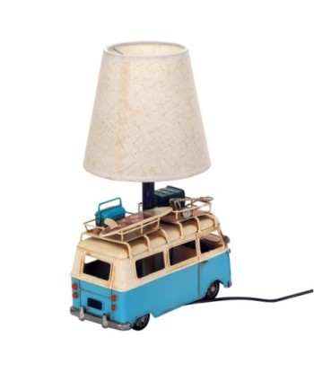 ORIGEN Home Decor Lampara Autobus Vintage | Lámpara de Sobremesa Azul - 30x20x14cm