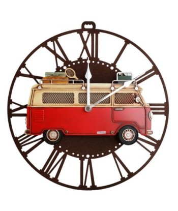 ORIGEN Home Decor Reloj Autobus Vintage Rojo Redondo 34x33x4cm