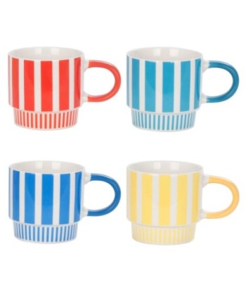 Mug Multicolor Rayas 4 Diseños Únicos, Taza de Cerámica Ideal para Regalo, Complemento Perfecto para Café o Té