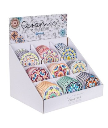 ORIGEN Home Decor Posavasos C/Expositor 9U Gris Redondo - Juego de 9 Posavasos Vintage para Cocina